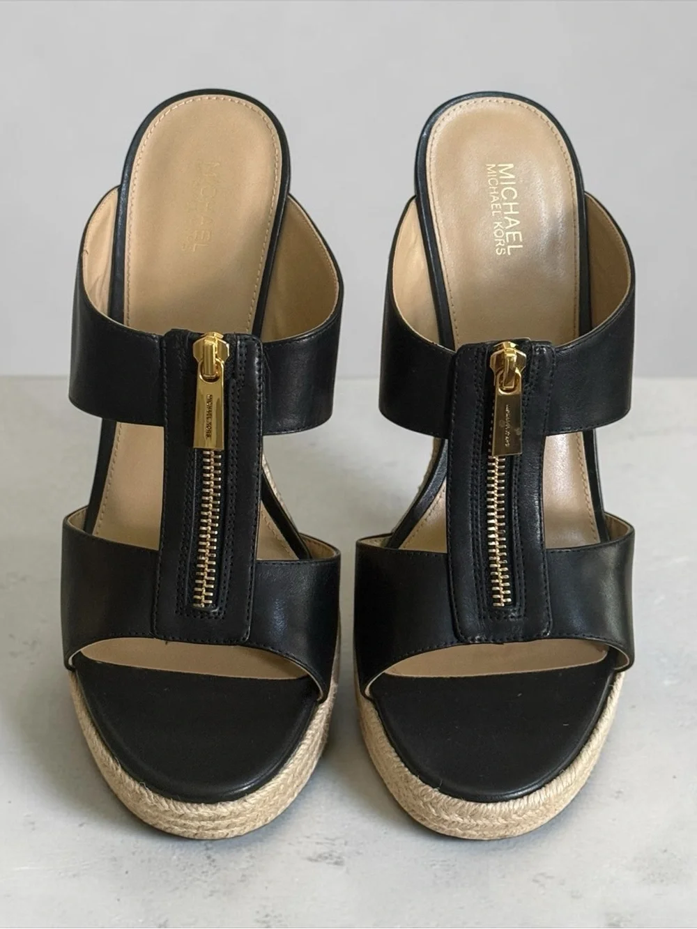 MICHAEL Michael Kors Black Leather Espadrille Wedge Sandals! Size 9.5! EUC!!